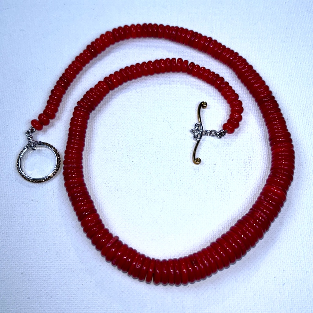 Nwot Genuine Red Coral Disk Toggle Necklace By Designer Michael Vallatutti Boho